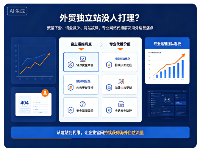 外贸独立站没人打理流量下滑？专业网站代维解决海外运营痛点